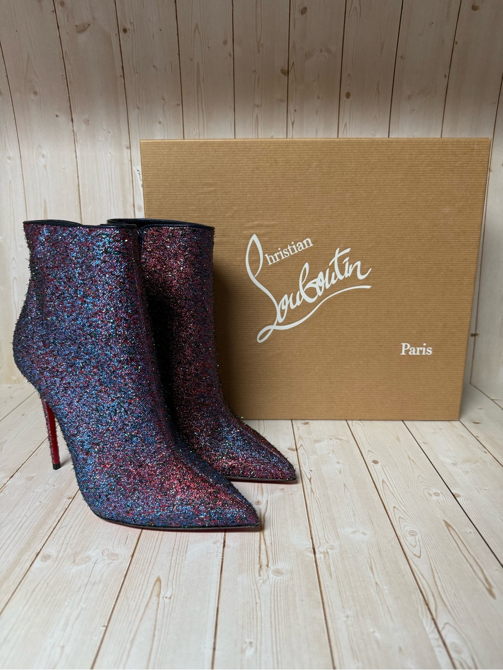 Christian Louboutin So Kate Booty Starlight Shimmer Pointed Toe Bootie Sz 37 / 7